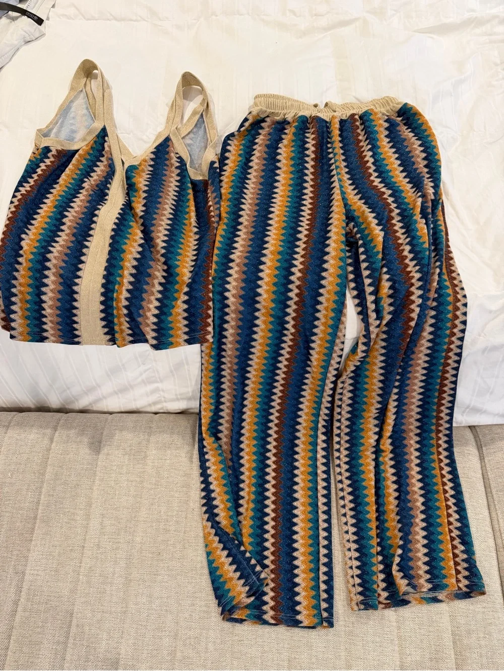 Missoni look alike Chevron Knit Tank and Wide-Leg Pants Set - Multicolor